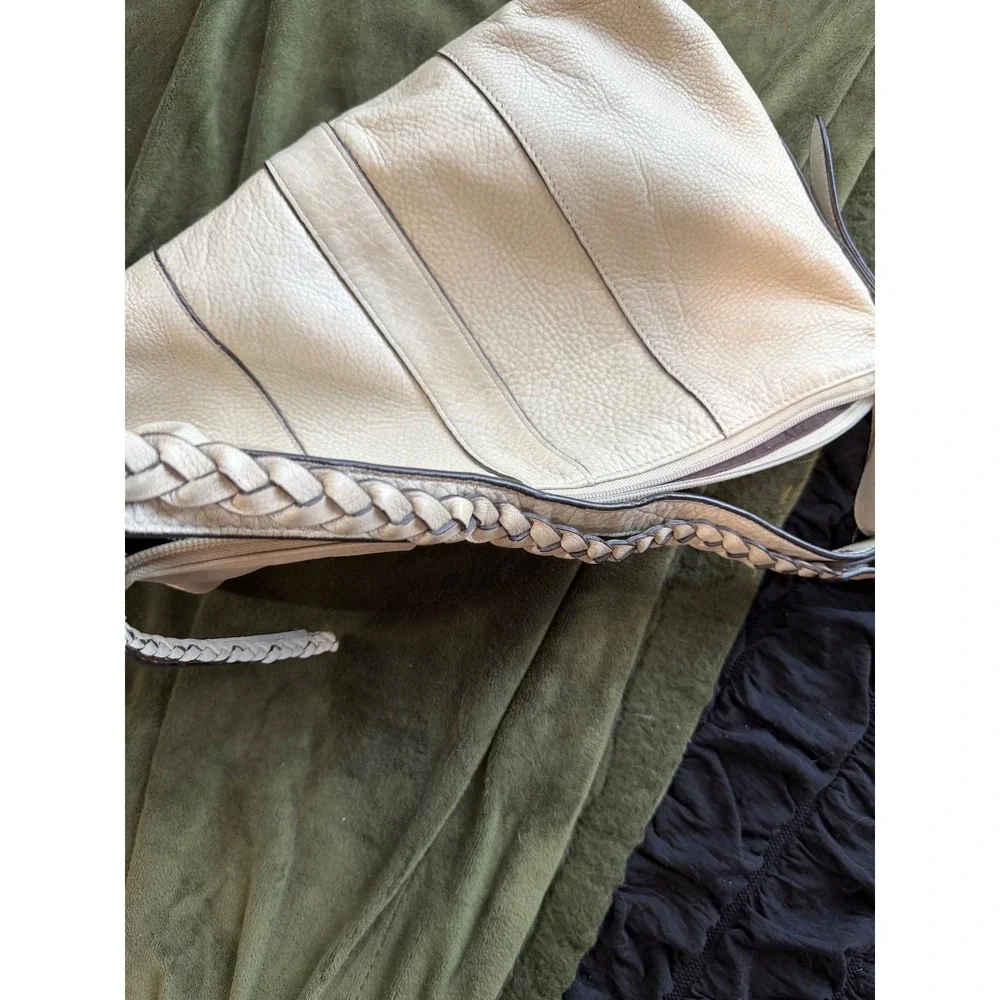Kenneth Cole Reaction Cream Pebbled Faux Leather Braided Strap Hobo Shoulder Bag
